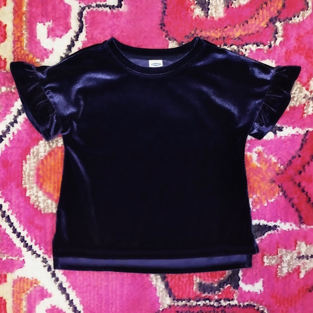 Old Navy Toddler Navy Velvet Ruffled Top